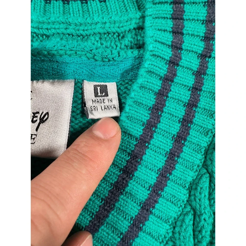 The Disney Store Golf Sweater Vest Adult Large Teal Blue Cable Knit Cotton Patch - Picture 4 of 7